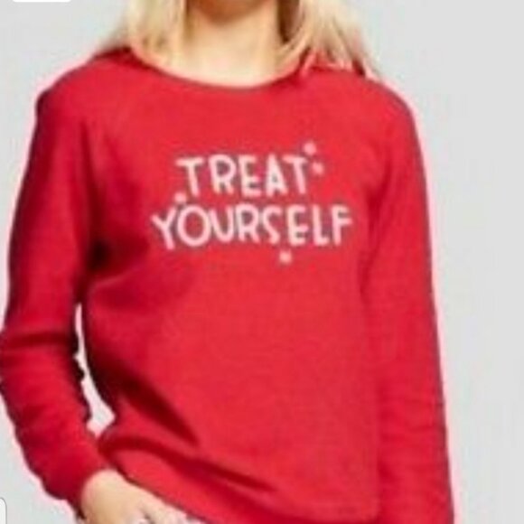 Xhilaration Red With Glittery White "Treat Yourself" Sweatshirt Size XL! - Picture 1 of 15
